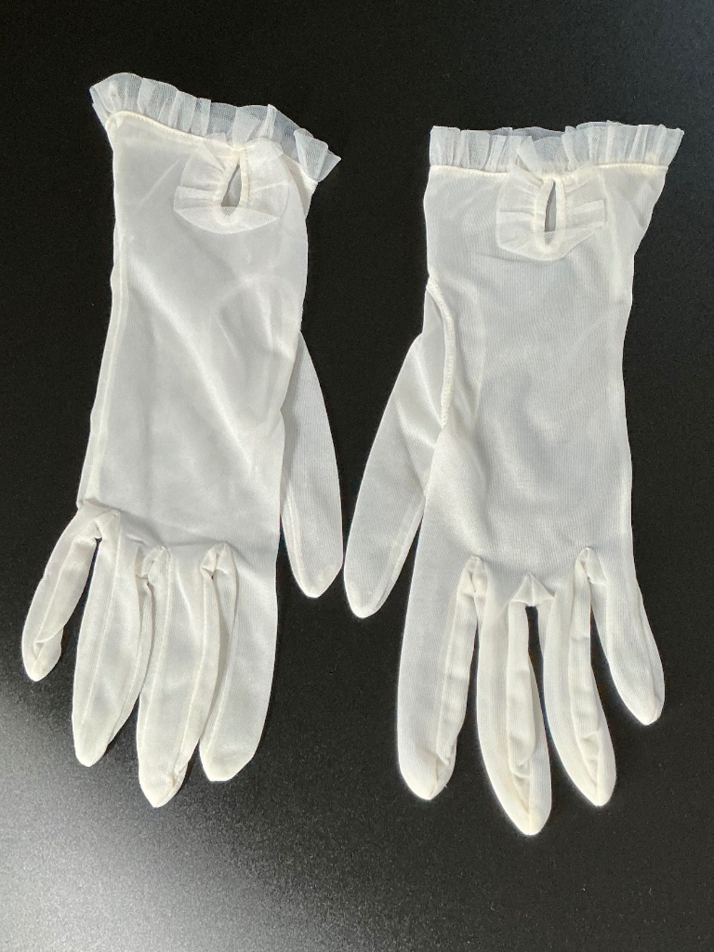 Vintage Ivory Tulle Organza Ruffle Gloves Formal Wedding Bridal Prom